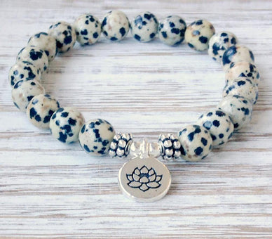 Bracelet Mala Lotus "Joie de l'être" en jaspe dalmatien - HEXAGONE AVENUE