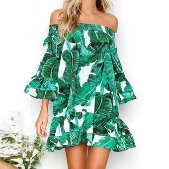 Mini robe à imprimés feuilles vertes